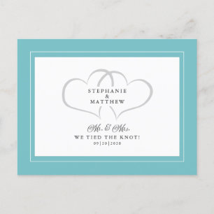 Elopement We Tied The Knot Mr & Mrs Aqua White Invitation Postcard