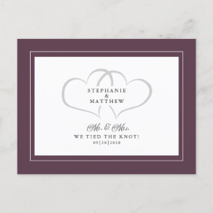 Elopement We Tied The Knot Mr & Mrs Purple White Invitation Postcard