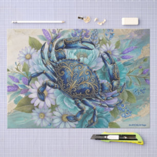 Eloquent Blue Crab & Floral Decoupage Tissue Paper