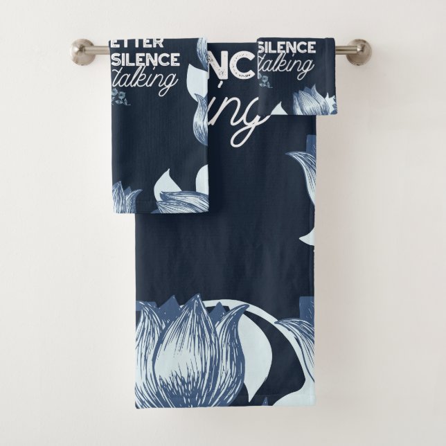 Eloquent Silence Quote Art for Serene Decor Bath Towel Set (Insitu)