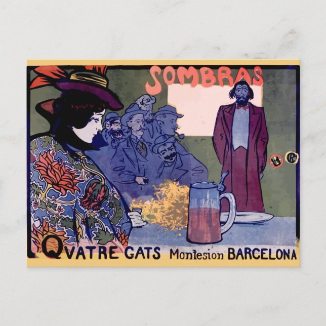 "Els Quatre Gats" cartel modernista de Ramón Casas Postcard (Front)
