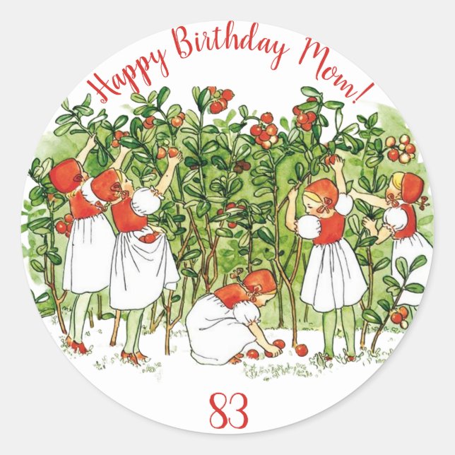 Elsa Beskow Cute Strawberry Girl  Classic Round Sticker (Front)