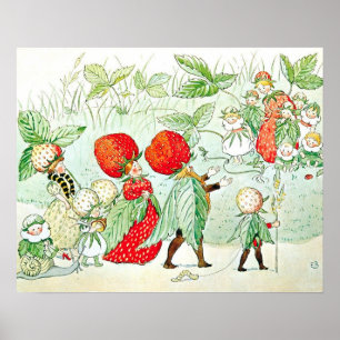 Elsa Beskow Strawberry King and Queen Poster