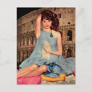 Elsa Martinelli and white kitten Postcard