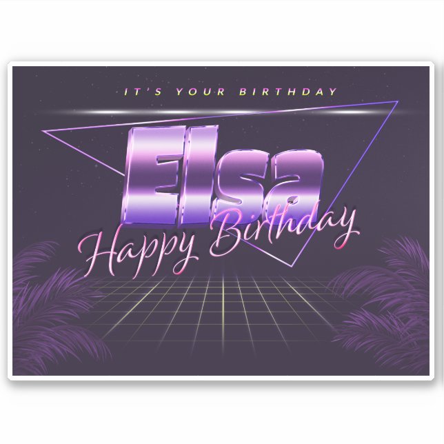 Elsa Name First name lila retro Sticker Birthday (Front)