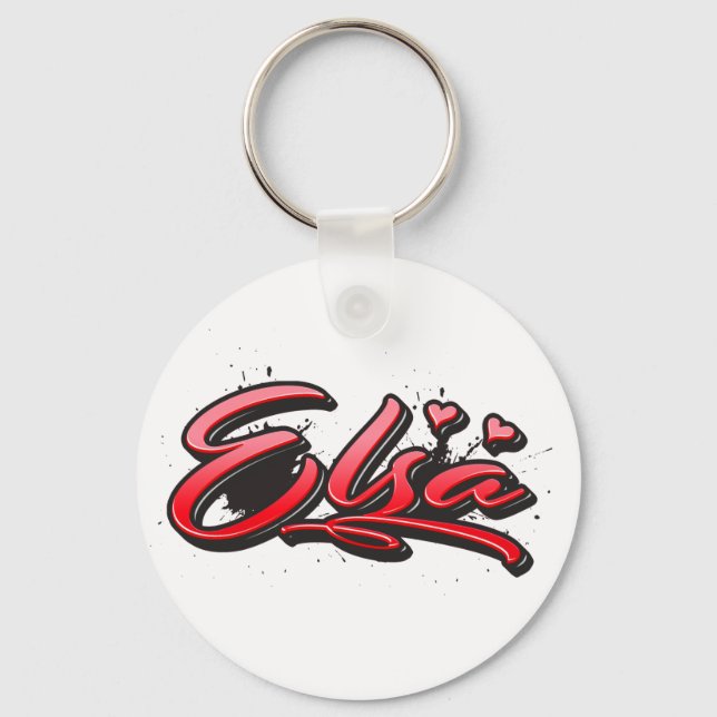 Elsa red Heart Graffiti Schlüsselanhänger Key Ring (Front)