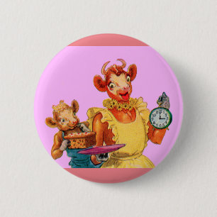 Elsie the Cow and daughter Beulah - It's Cake Time 6 Cm Round Badge