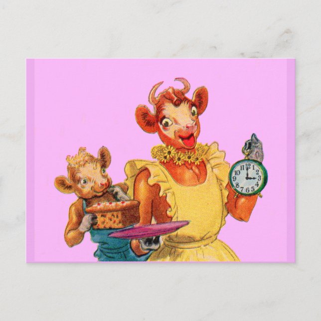Elsie the Cow and daughter Beulah - It's Cake Time Postcard (Front)