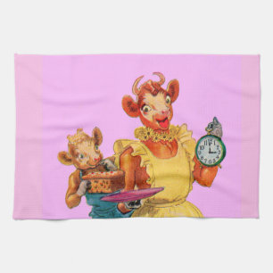Elsie the Cow and daughter Beulah - It's Cake Time Tea Towel