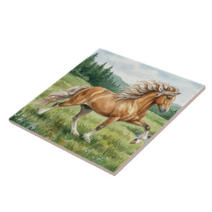 Elska Icelandic Horse Watercolor landscape Tile