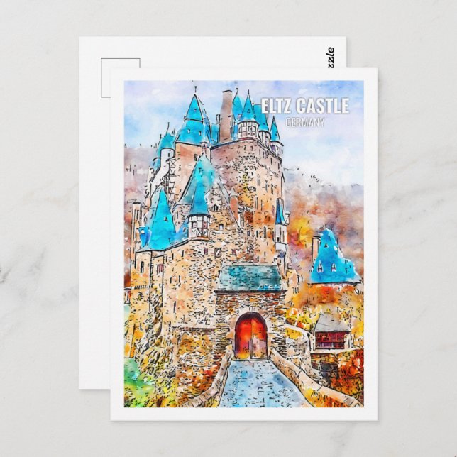 Eltz Castle Germany Travel Watercolor Sketch Postcard (Front/Back)