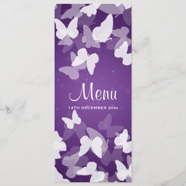 Elusive Butterflies Purple Wedding Menu (Front)
