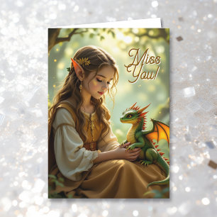 Elven Fairy with Clarinet   Miss You Card