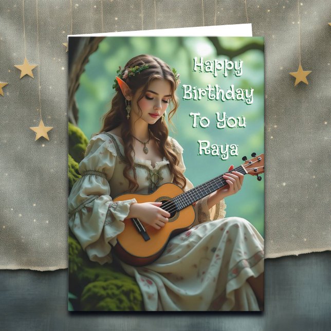 Elven Fairy with Ukulele | Personalized Birthday  Card (Creator Uploaded)