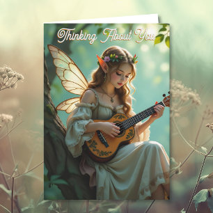 Elven Fairy with Ukulele   Thinking About You Card