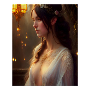Elven Princess in White Lace Dress  Poster