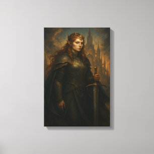 Elven Warrior Queen in Armour with Crown and Sword Canvas Print
