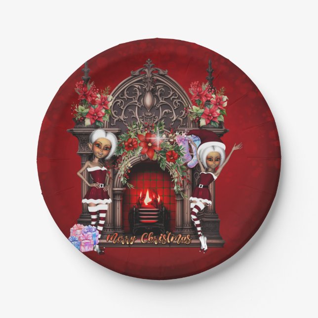 Elves are looking forward to Christmas Paper Plate (Front)