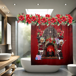 Elves are looking forward to Christmas. Shower Curtain