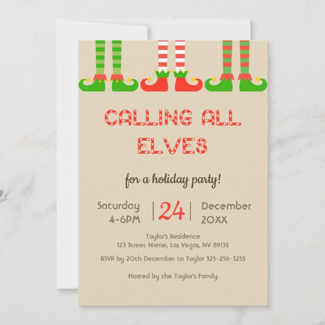 Elves Christmas Holiday Party Invitation (Front)