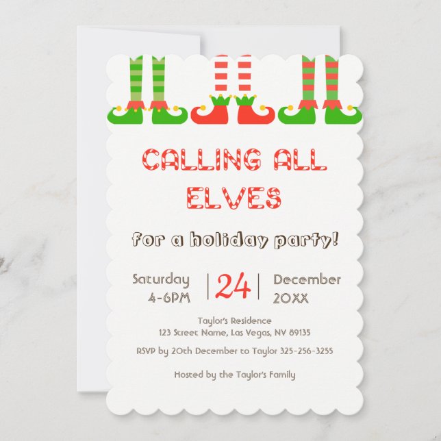Elves Christmas Party Invitation (Front)