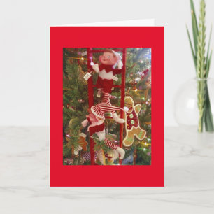 **ELVES DECORATING THE TREE** SAY MERRY CHRISTMAS HOLIDAY CARD
