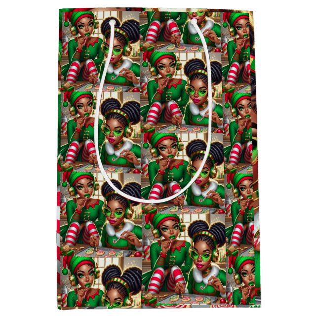  Elves Eating Goodies Medium Gift Bag (Front)