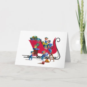 ELVES FILLING SANTA'S SLEIGH by SHARON SHARPE Holiday Card
