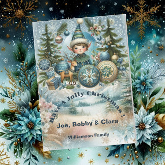 Elves Hail Snowflakes, Ornaments, Jolly Christmas Holiday Card