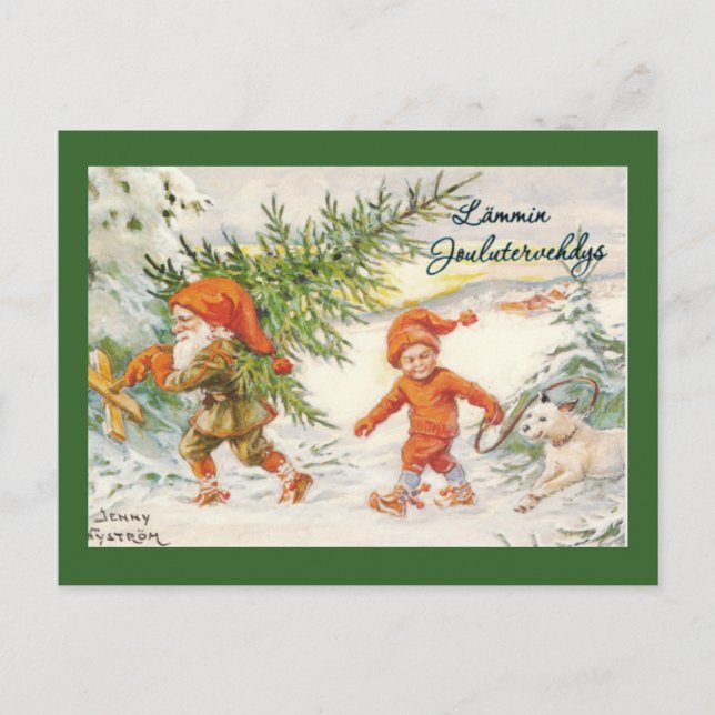 Elves Harvesting Christmas Trees Holiday Postcard (Front)