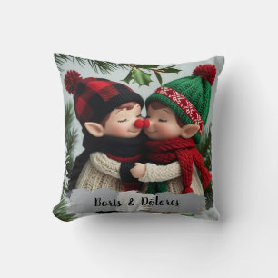 Elves Hugs Under the Mistletoe Cushion