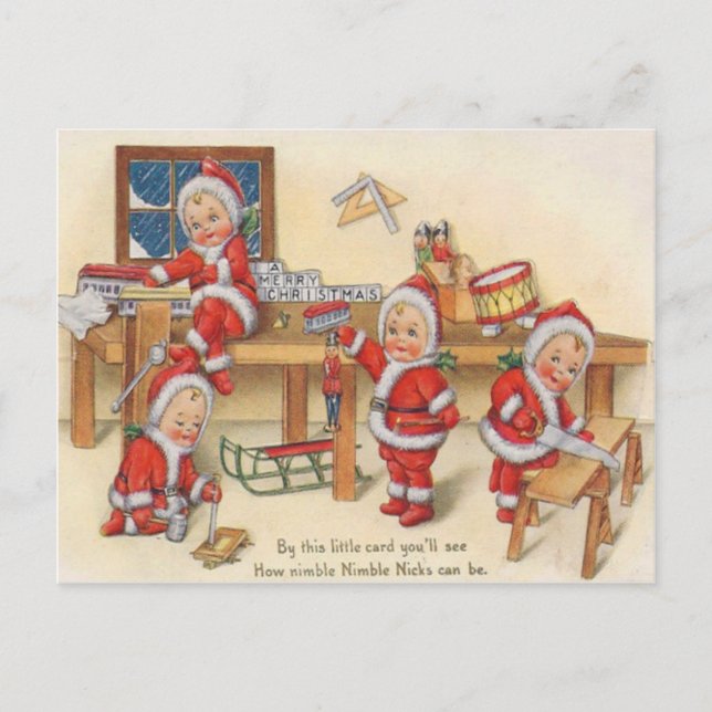 Elves Making Toys Postcard (Front)