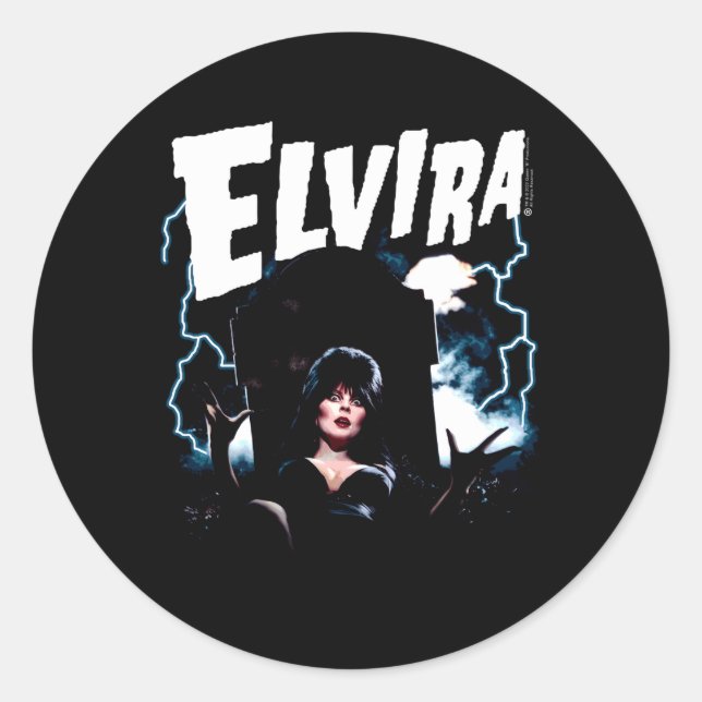 Elvira Mistress Of The Dark Grave And Lightning Classic Round Sticker (Front)