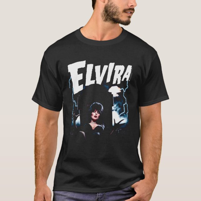 Elvira Mistress Of The Dark Grave And Lightning T-Shirt (Front)