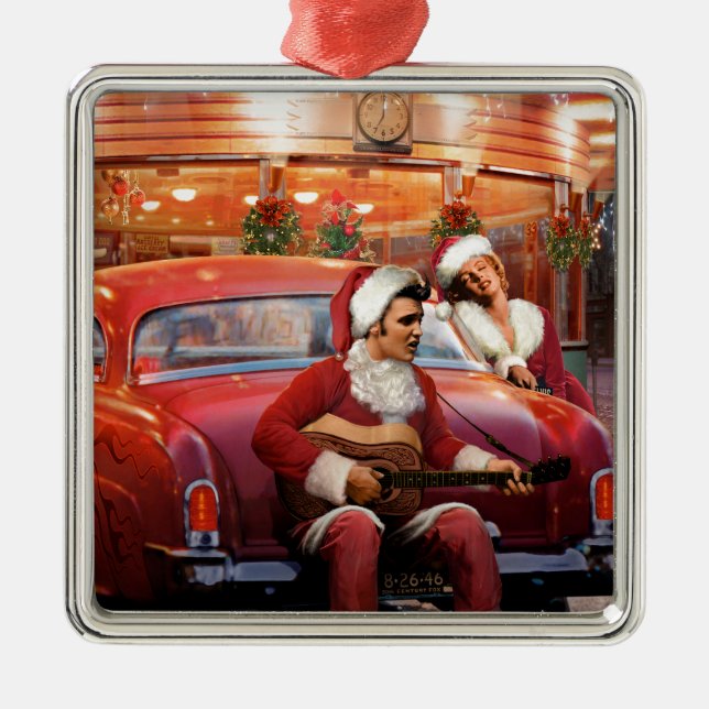 Elvis and Marilyn Christmas Metal Tree Decoration (Front)