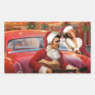 Elvis and Marilyn Christmas Rectangular Sticker