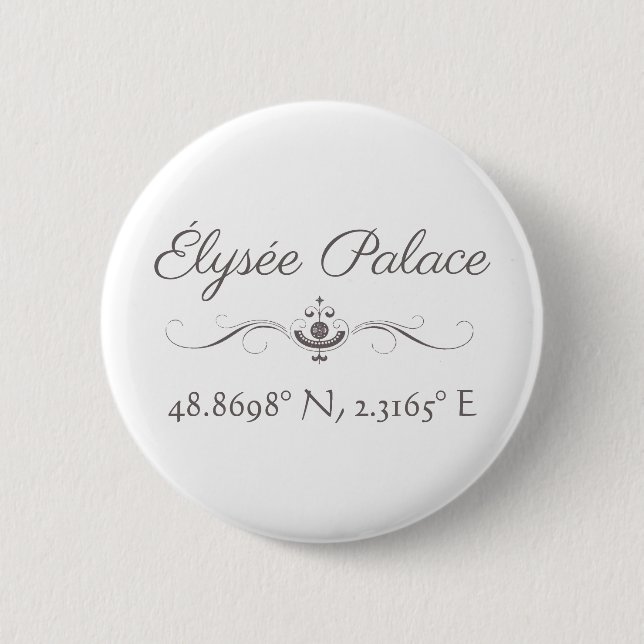 Élysée Palace Latitude  Longitude  6 Cm Round Badge (Front)