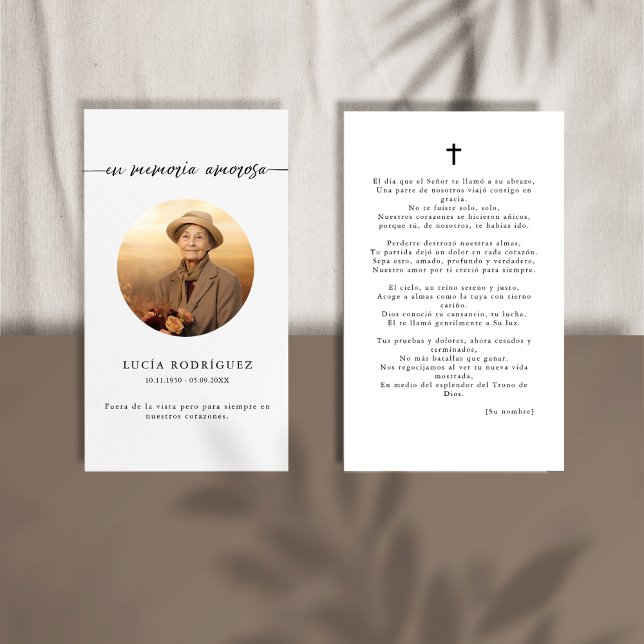 Em Memoria Spanish Funeral Photo Prayer Card (Creator Uploaded)