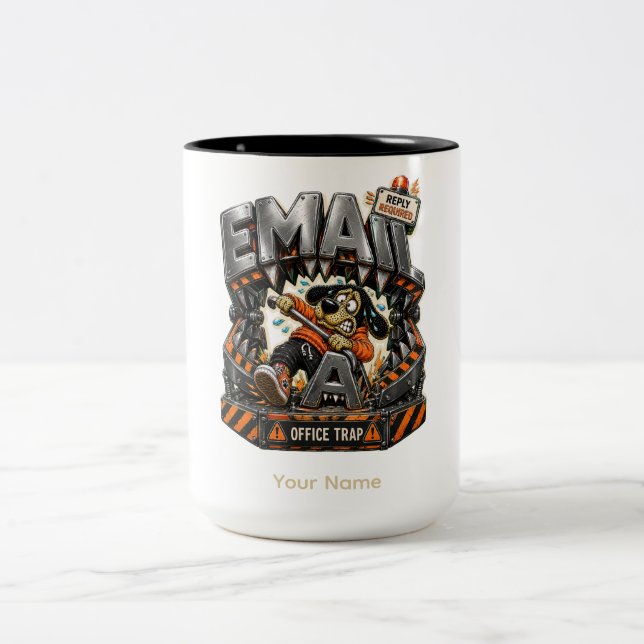 Email Office Trap Personalised Funny Office Coffee Two-Tone Coffee Mug (Center)