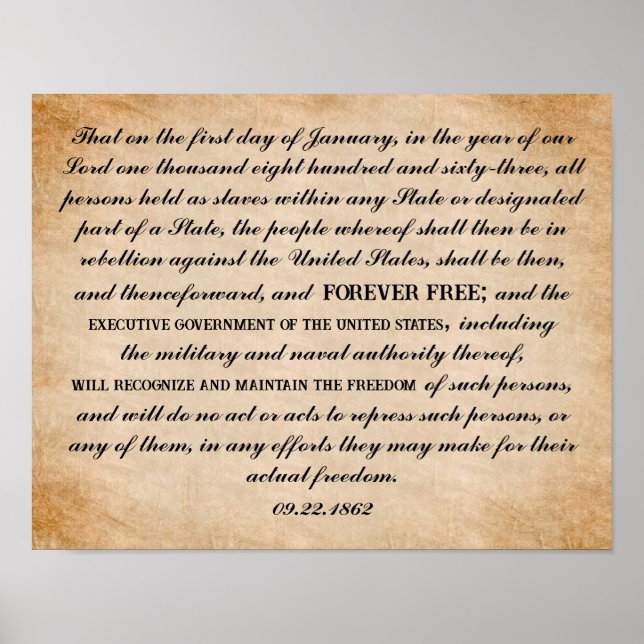 Emancipation Proclamation by Abraham Lincoln Poster (Front)