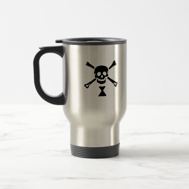 Emanuel Wynne black skull travel mug (Left)