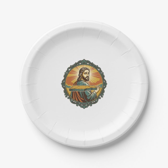 Embarrassed Jesus Tripping Flat Surface Public Clu Paper Plate (Front)