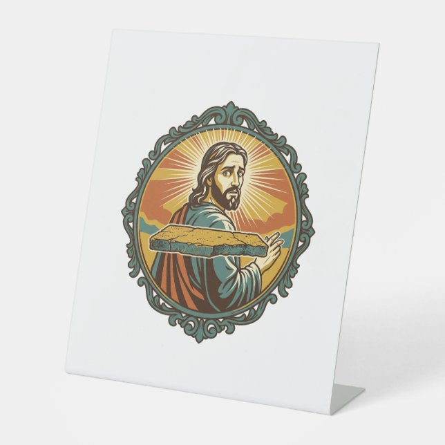 Embarrassed Jesus Tripping Flat Surface Public Clu Pedestal Sign (Front)