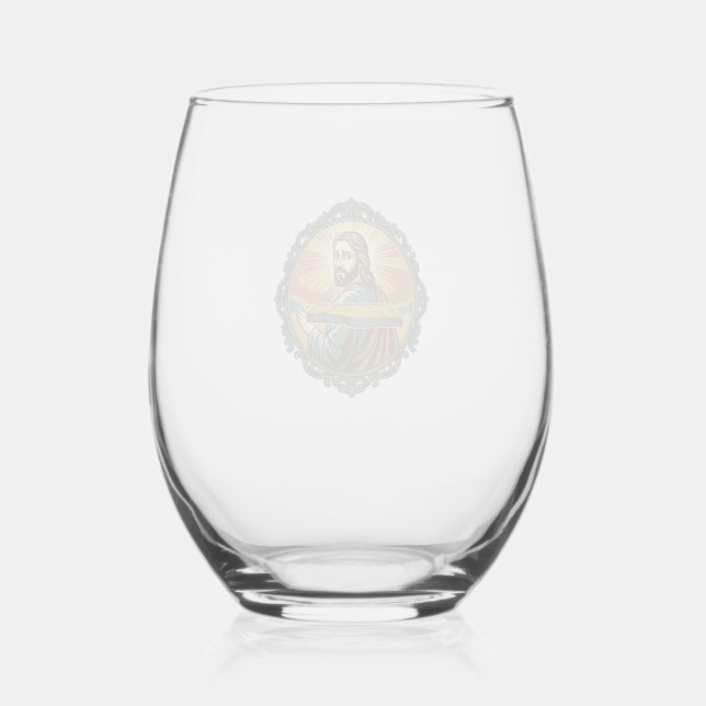 Embarrassed Jesus Tripping Flat Surface Public Clu Stemless Wine Glass (Front)