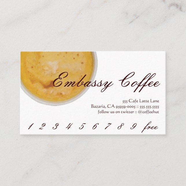 Embassy Coffee Drink Loyalty / Punch Card (Front)