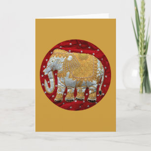 Embellished Indian Elephant Red and Gold Card