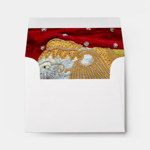 Embellished Indian Elephant Red and Gold Envelope