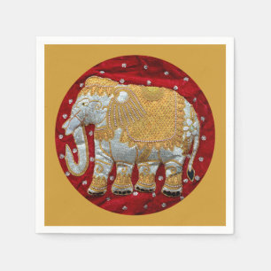 Embellished Indian Elephant Red and Gold Napkin