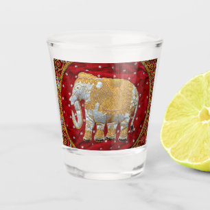 Embellished Indian Elephant Red and Gold Shot Glass