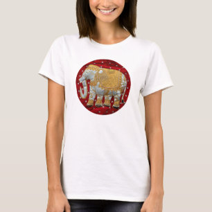 Embellished Indian Elephant Red and Gold T-Shirt